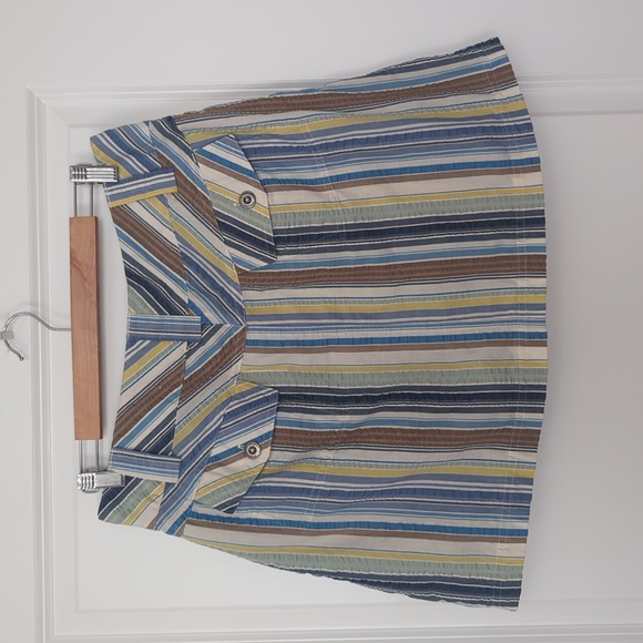 Patagonia Netty Skirt Striped Seersucker Blue Green Brown Pockets size 10 - Picture 2 of 10
